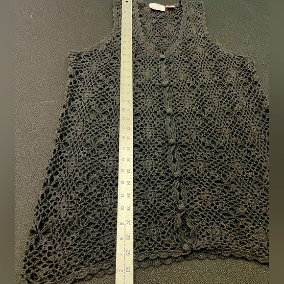 VTG Dana Scott black deep v button down crochet vest sz L - Picture 8 of 11